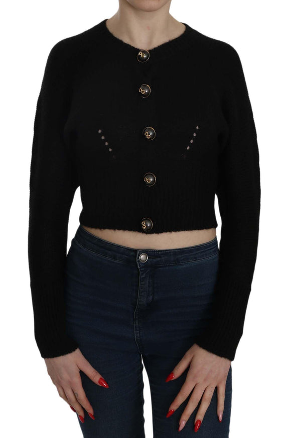 Dolce & Gabbana Black Button Embellish Crop Cardigan Sweater