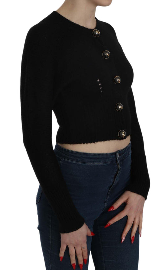 Dolce & Gabbana Black Button Embellish Crop Cardigan Sweater