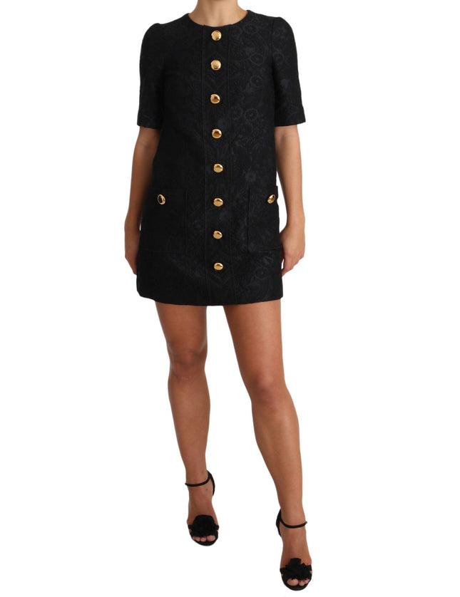 Dolce & Gabbana Black Button Embellished Jacquard Mini Dress
