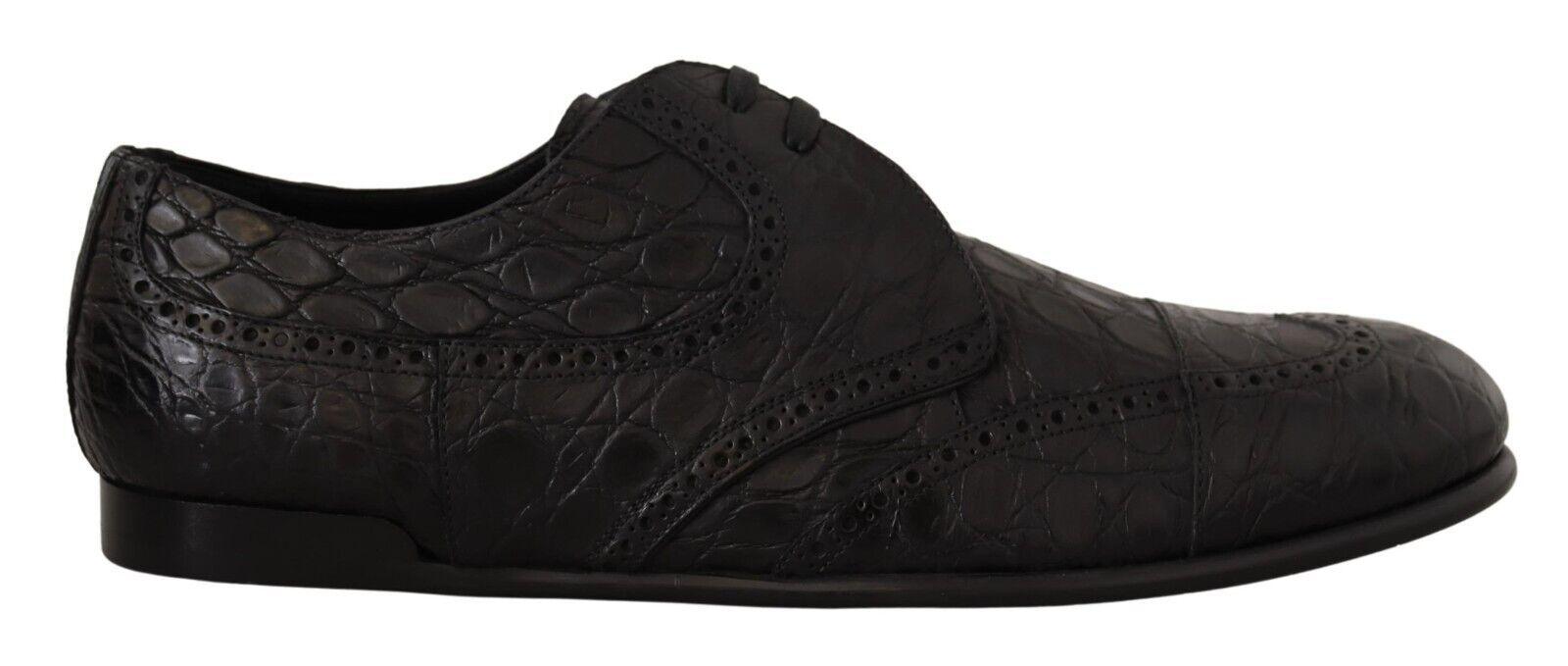 Dolce & Gabbana Black Caiman Leather Mens Derby Shoes - Ellie Belle