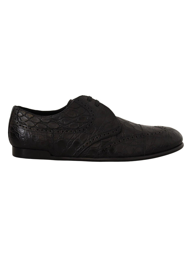 Dolce & Gabbana Black Caiman Leather Mens Derby Shoes - Ellie Belle