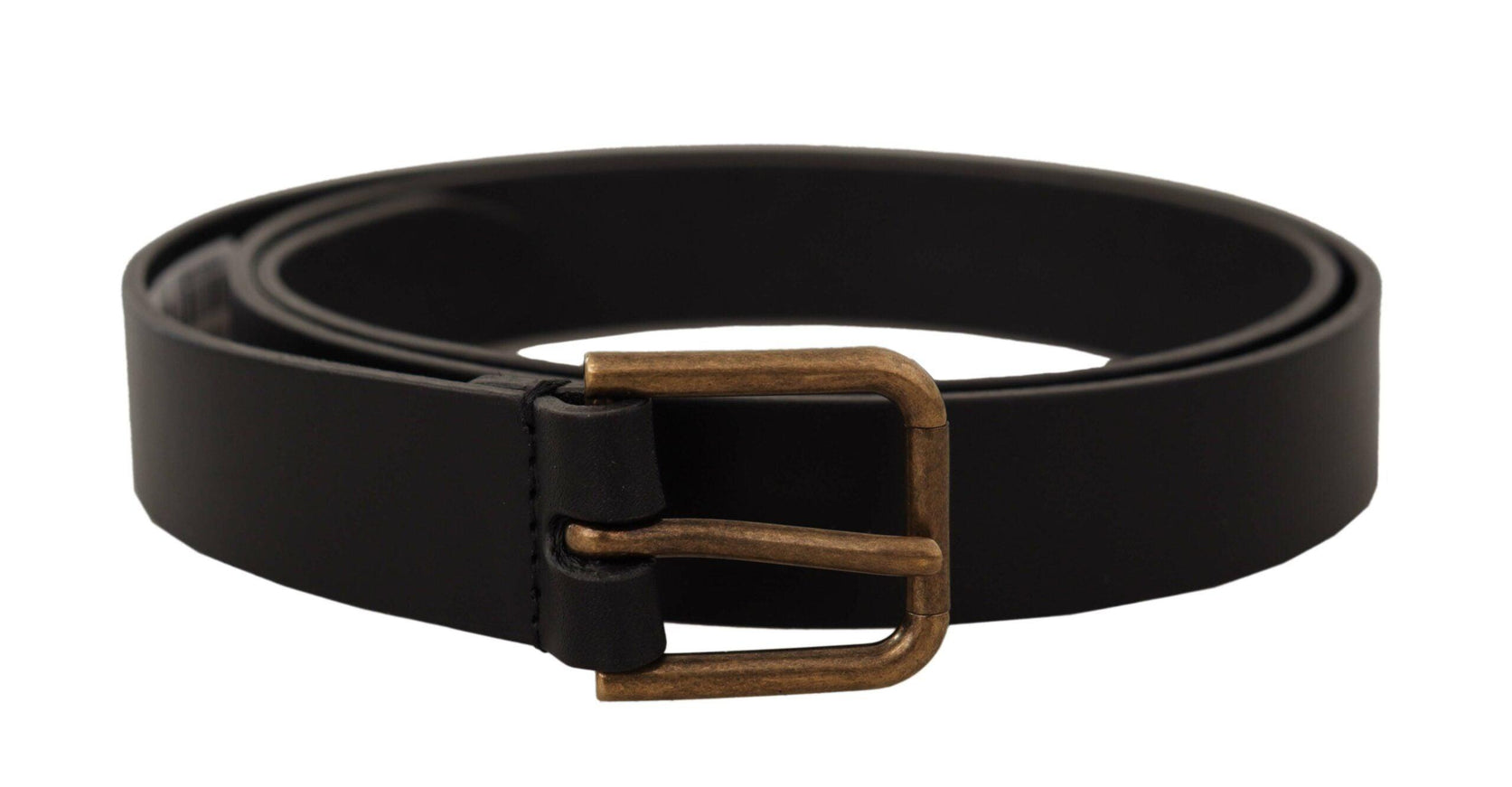 Dolce & Gabbana Black Calf Leather Brass Logo Engraved Buckle Belt - Ellie Belle