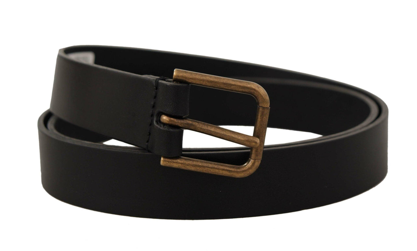 Dolce & Gabbana Black Calf Leather Brass Logo Engraved Buckle Belt - Ellie Belle