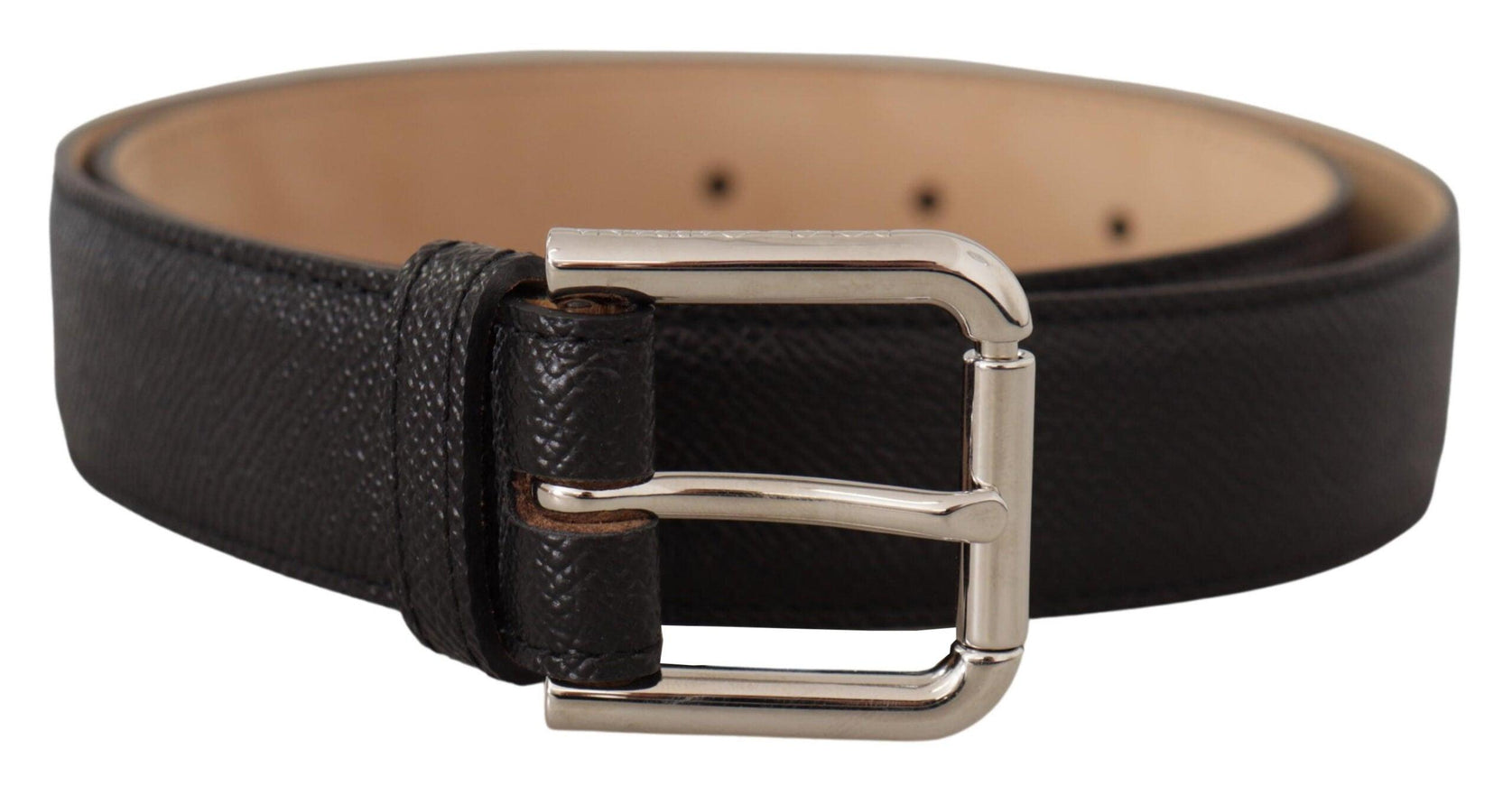 Dolce & Gabbana Black Calf Leather Brown Backend Metal Buckle Belt - Ellie Belle