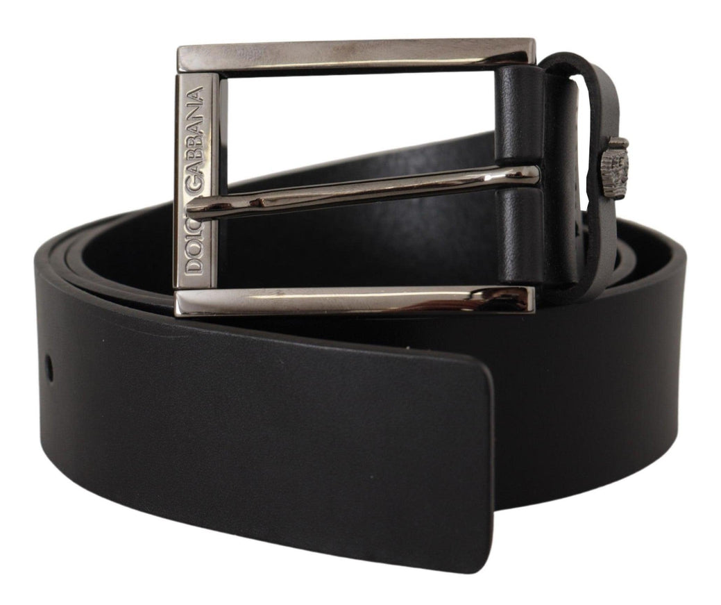 Dolce & Gabbana Black Calf Leather Engraved Crown Logo Buckle Belt - Ellie Belle