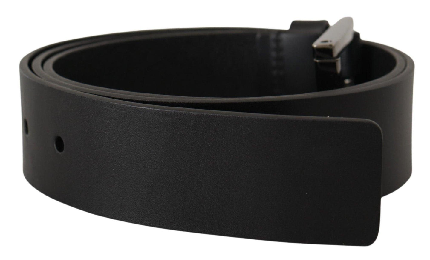 Dolce & Gabbana Black Calf Leather Engraved Crown Logo Buckle Belt - Ellie Belle