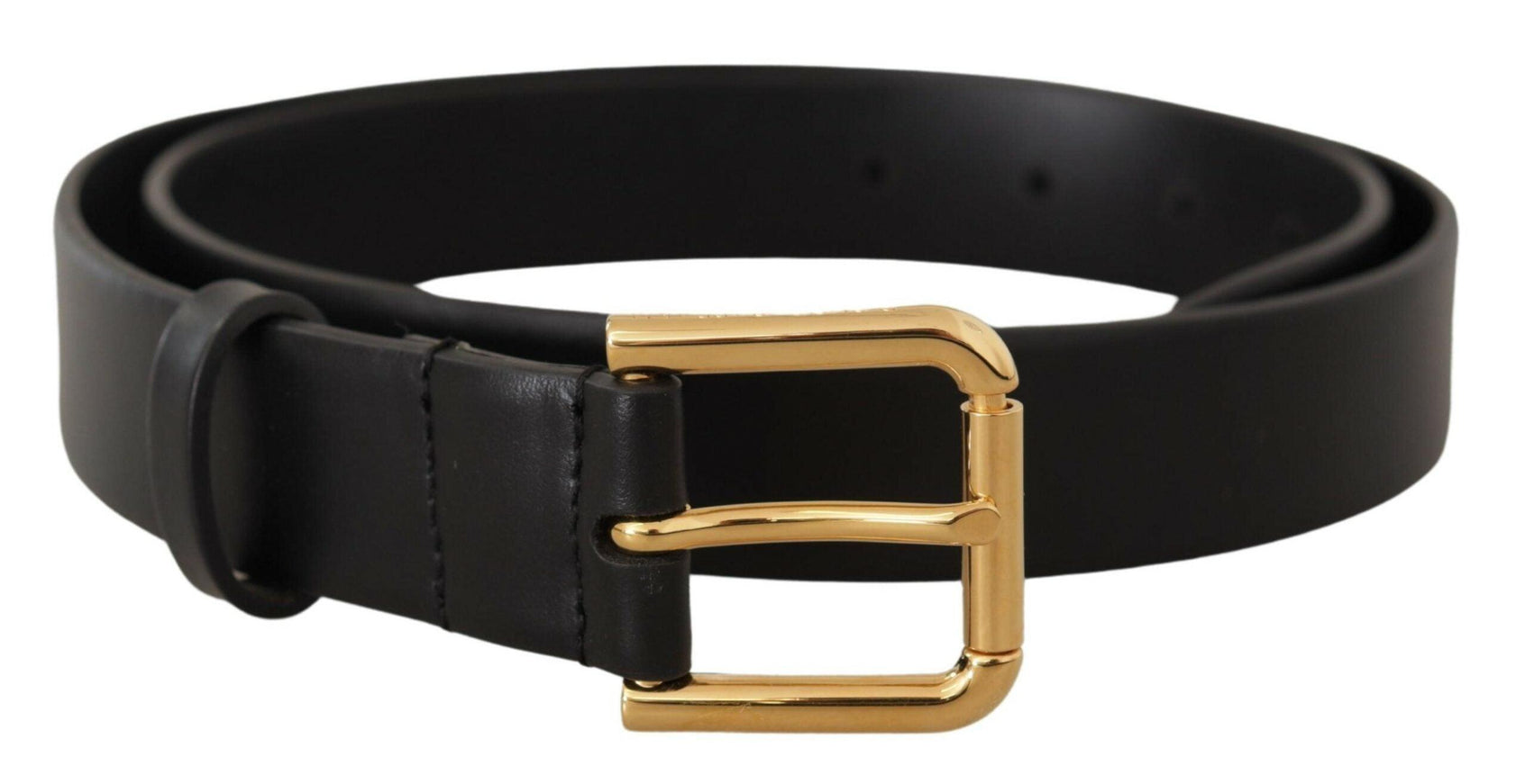 Dolce & Gabbana Black Calf Leather Gold Metal Logo Buckle Brown - Ellie Belle