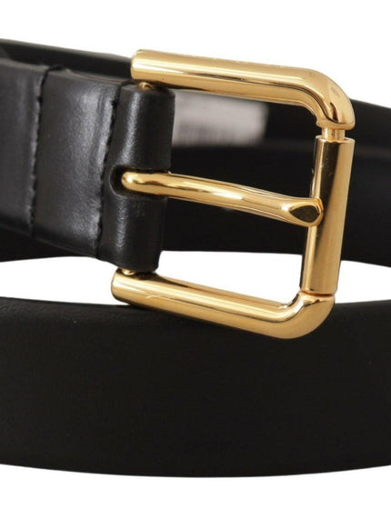Dolce & Gabbana Black Calf Leather Gold Metal Logo Buckle Brown - Ellie Belle