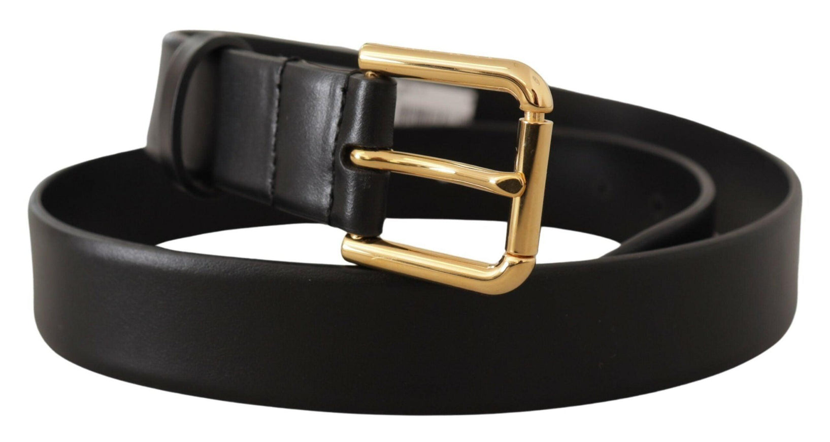 Dolce & Gabbana Black Calf Leather Gold Metal Logo Buckle Brown - Ellie Belle