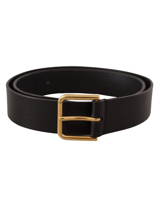 Dolce & Gabbana Black Calf Leather Gold Tone Logo Metal Buckle Belt - Ellie Belle