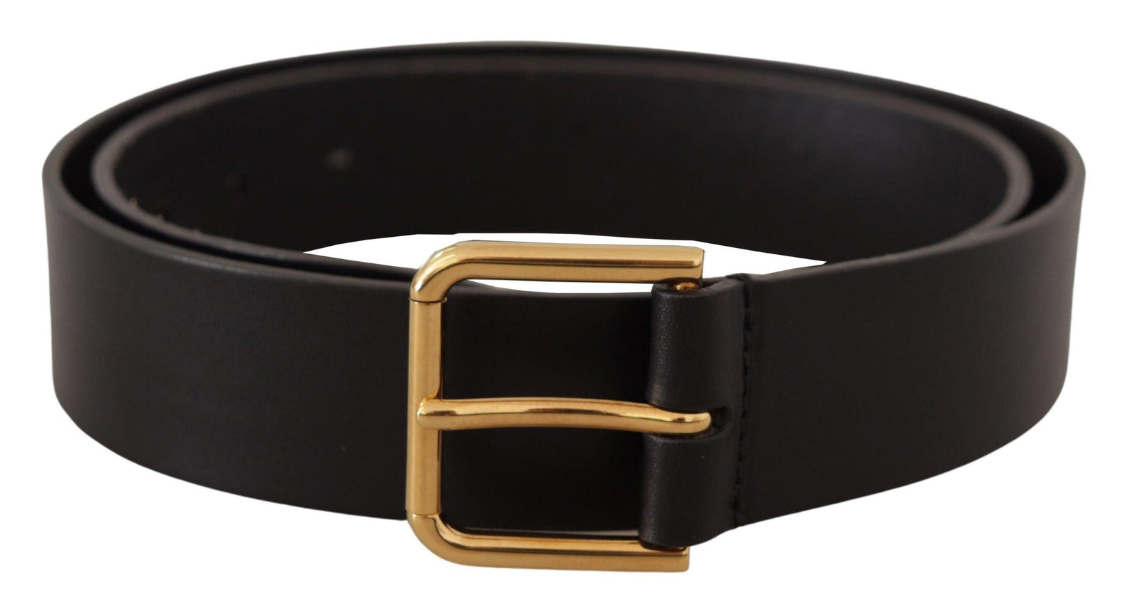 Dolce & Gabbana Black Calf Leather Gold Tone Logo Metal Buckle Belt - Ellie Belle