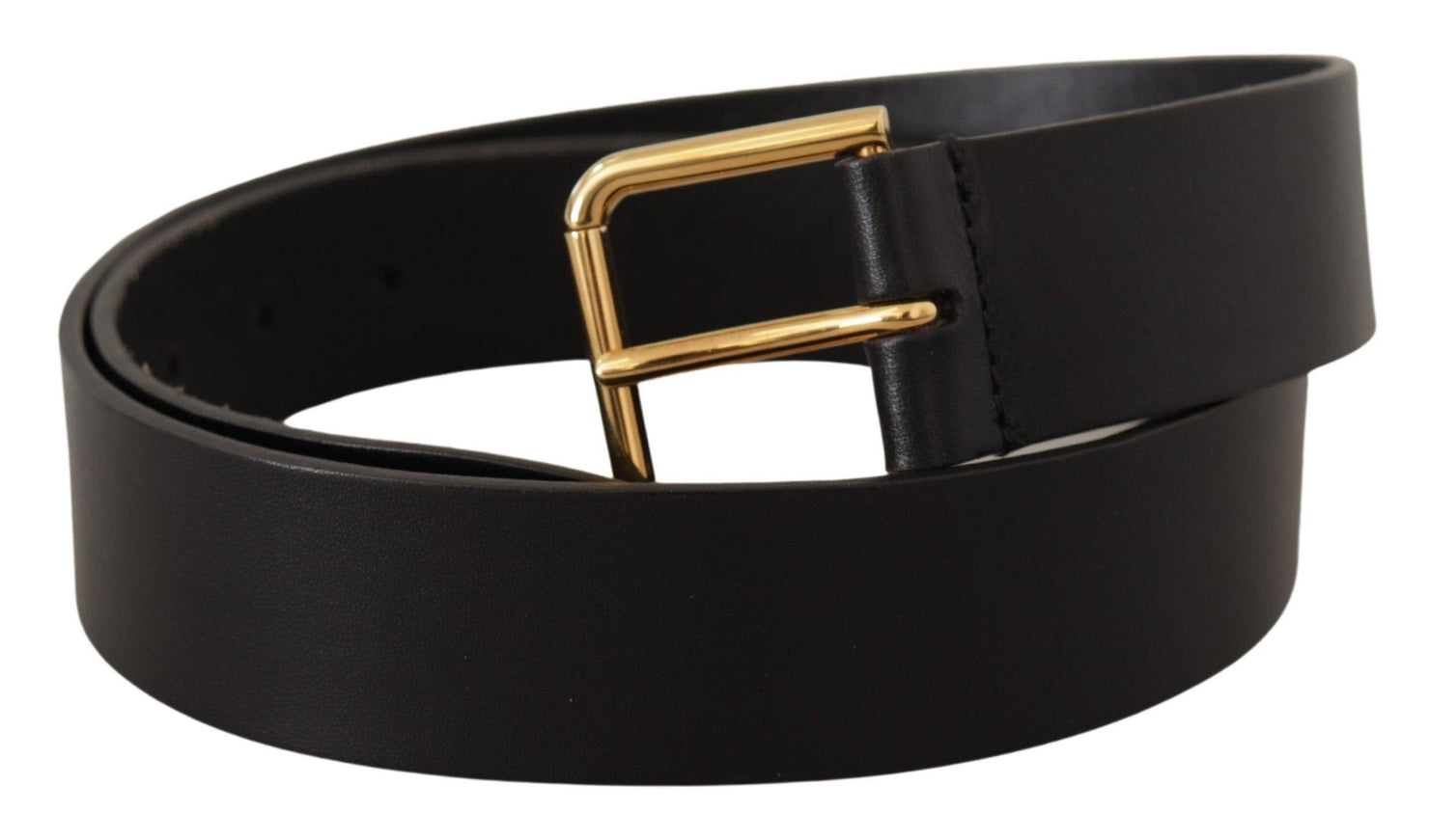 Dolce & Gabbana Black Calf Leather Gold Tone Logo Metal Buckle Belt - Ellie Belle