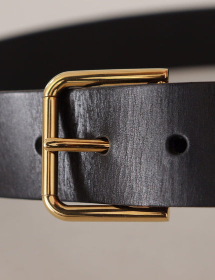 Dolce & Gabbana Black Calf Leather Gold Tone Logo Metal Buckle Belt - Ellie Belle