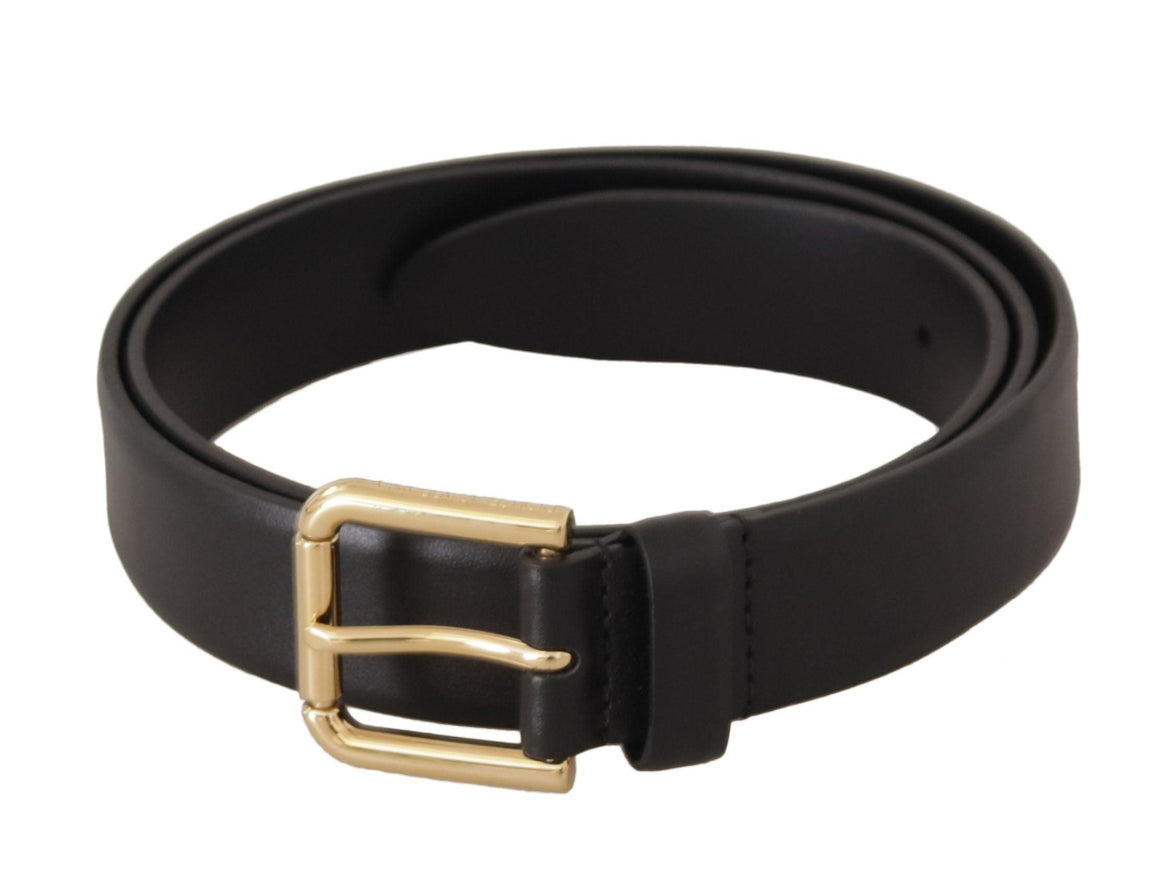 Dolce & Gabbana Black Calf Leather Gold Tone Metal Buckle Belt - Ellie Belle