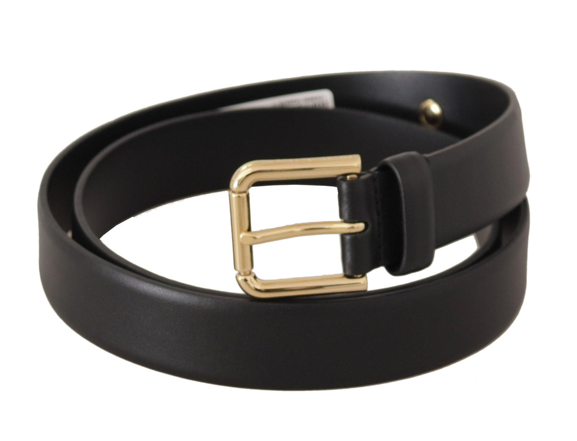 Dolce & Gabbana Black Calf Leather Gold Tone Metal Buckle Belt - Ellie Belle