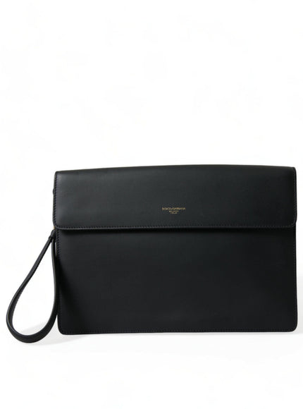 Dolce & Gabbana Black Calf Leather Large Logo Document Holder Clutch Bag - Ellie Belle
