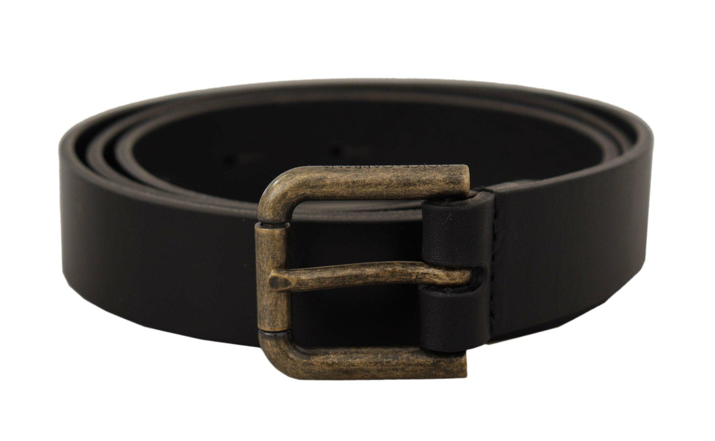 Dolce & Gabbana Black Calf Leather Logo Brass Metal Buckle Belt - Ellie Belle