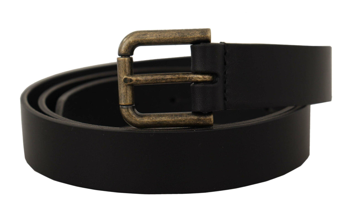 Dolce & Gabbana Black Calf Leather Logo Brass Metal Buckle Belt - Ellie Belle