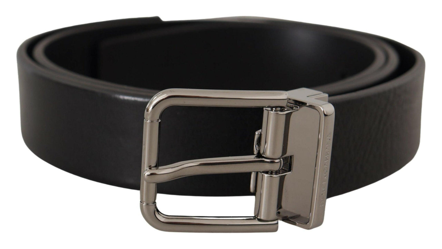 Dolce & Gabbana Black Calf Leather Logo Engraved Metal Buckle Belt - Ellie Belle