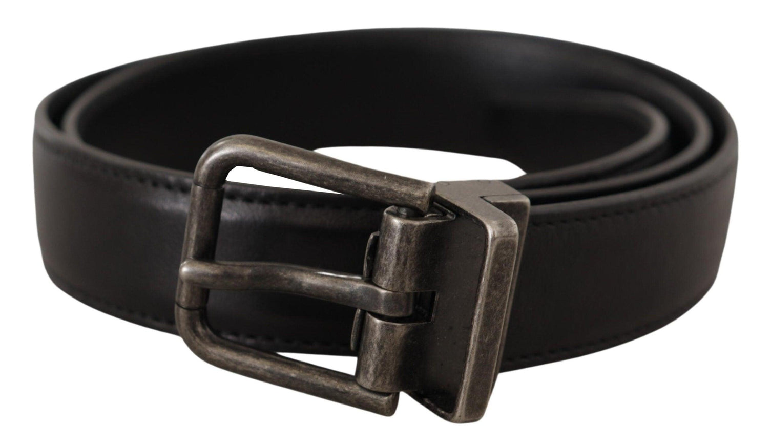 Dolce & Gabbana Black Calf Leather Logo Metal Buckle Belt - Ellie Belle