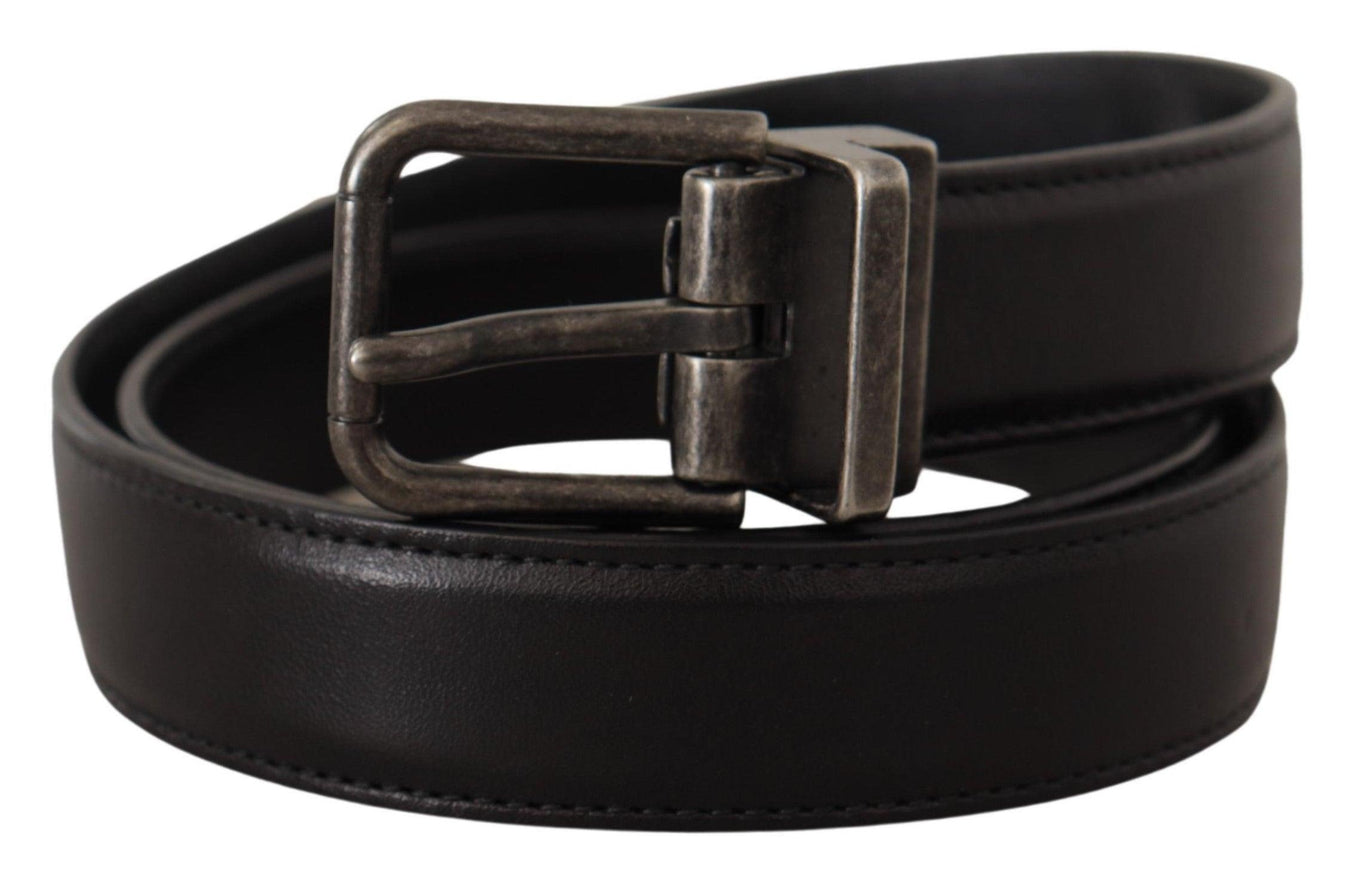 Dolce & Gabbana Black Calf Leather Logo Metal Buckle Belt - Ellie Belle