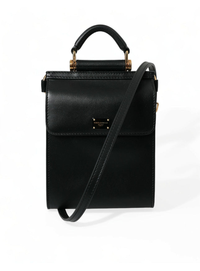Dolce & Gabbana Black Calf Leather Logo Plaque Mini Crossbody Bag - Ellie Belle