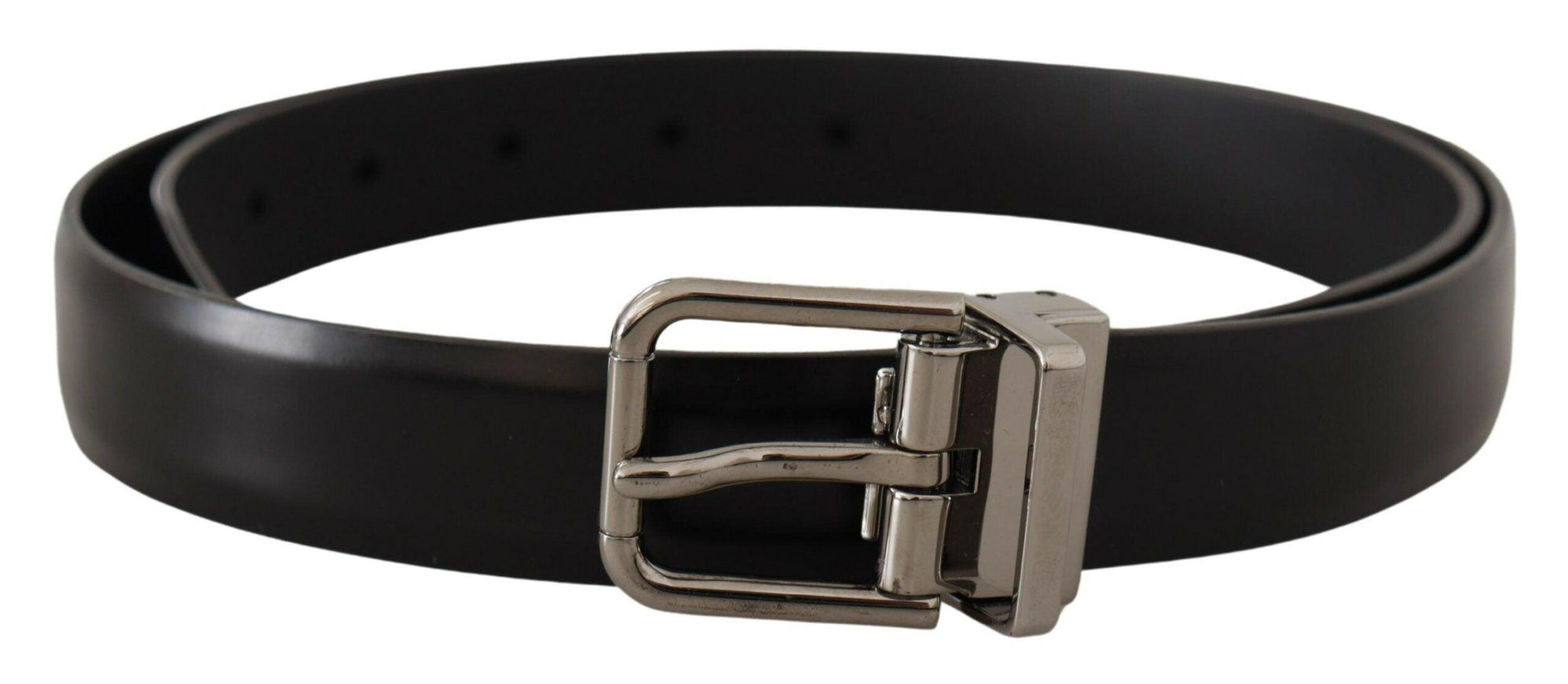 Dolce & Gabbana Black Calf Leather Metal Logo Buckle Belt - Ellie Belle