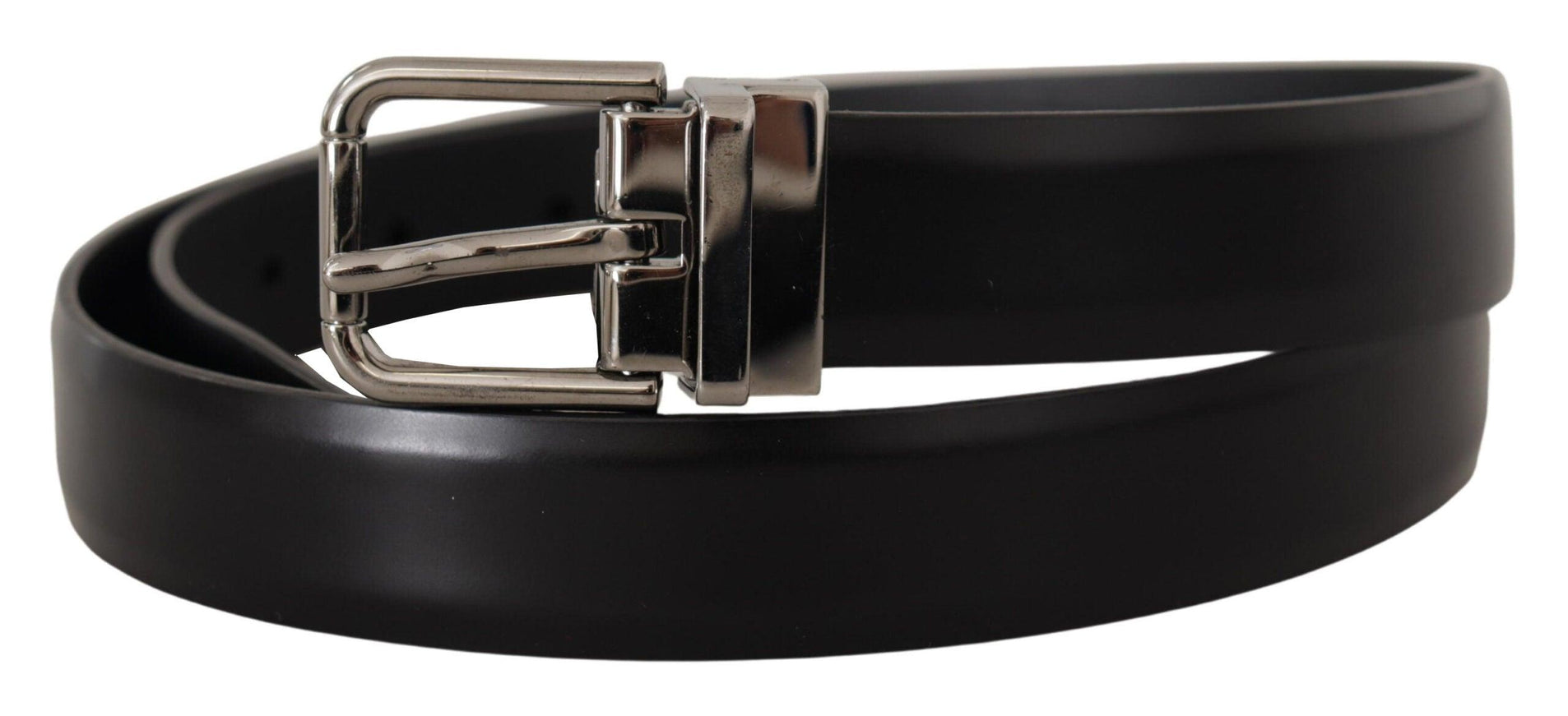 Dolce & Gabbana Black Calf Leather Metal Logo Buckle Belt - Ellie Belle