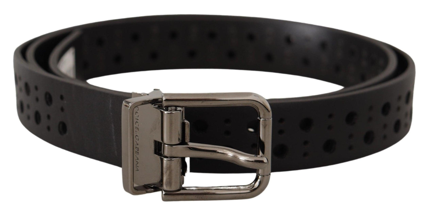 Dolce & Gabbana Black Calf Leather Perforated Metal Buckle Belt - Ellie Belle