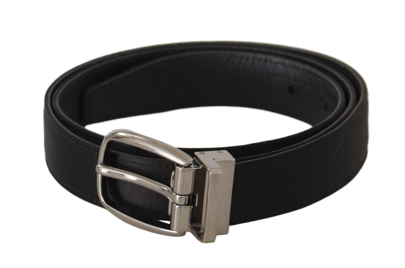 Dolce & Gabbana Black Calf Leather Silver Logo Metal Buckle Belt - Ellie Belle