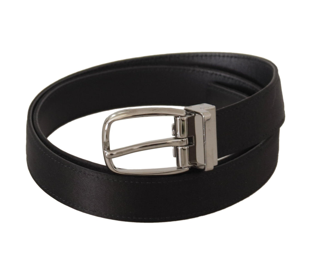 Dolce & Gabbana Black Calf Leather Silver Logo Metal Buckle Belt - Ellie Belle