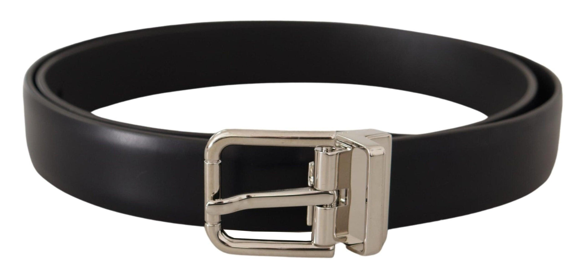 Dolce & Gabbana Black Calf Leather Silver Metal Logo Buckle Belt - Ellie Belle