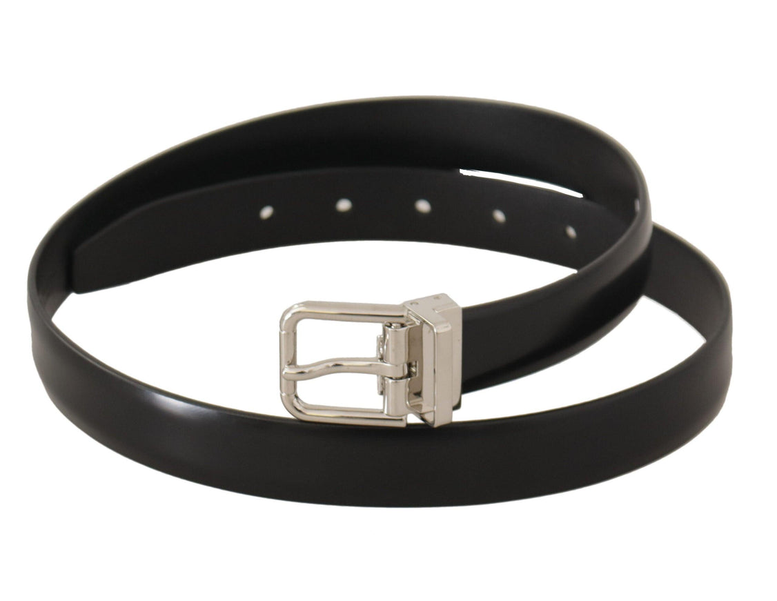 Dolce & Gabbana Black Calf Leather Silver Metal Logo Buckle Belt - Ellie Belle