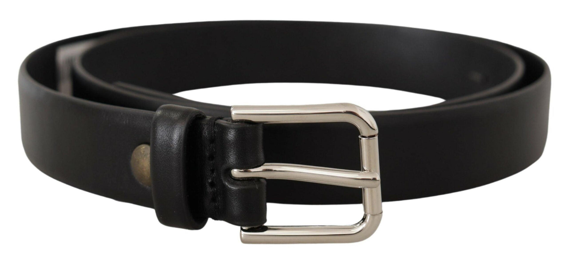 Dolce & Gabbana Black Calf Leather Silver Tone Logo Buckle Belt - Ellie Belle