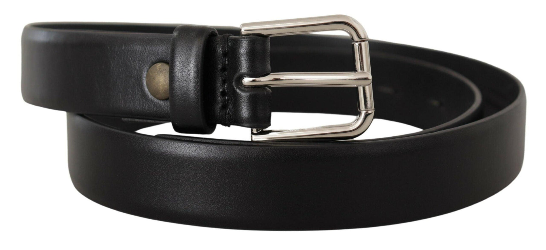 Dolce & Gabbana Black Calf Leather Silver Tone Logo Buckle Belt - Ellie Belle