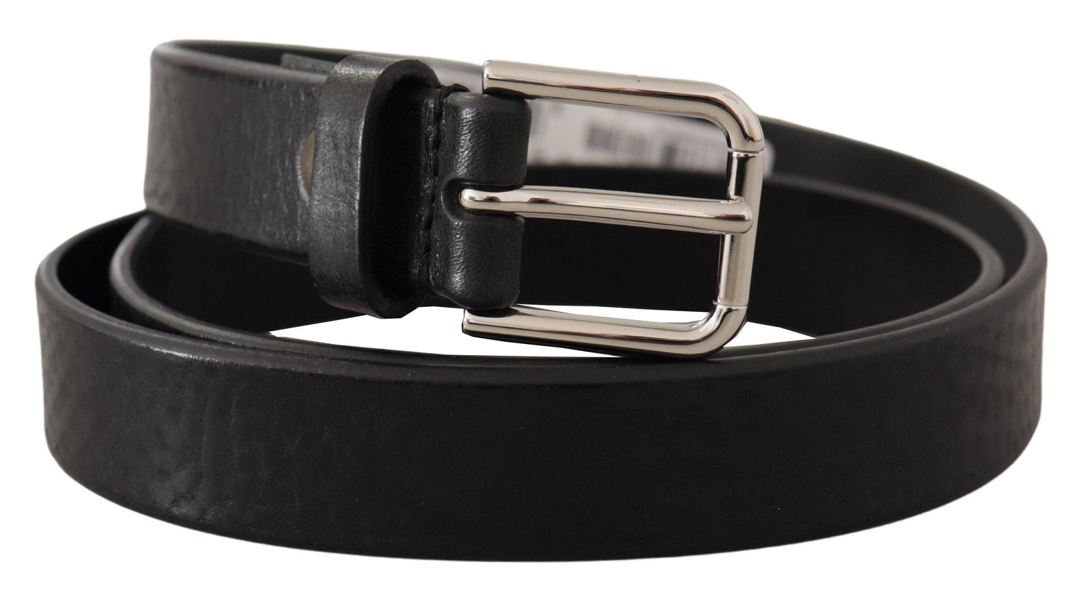 Dolce & Gabbana Black Calf Leather Silver Tone Logo Metal Buckle Belt - Ellie Belle