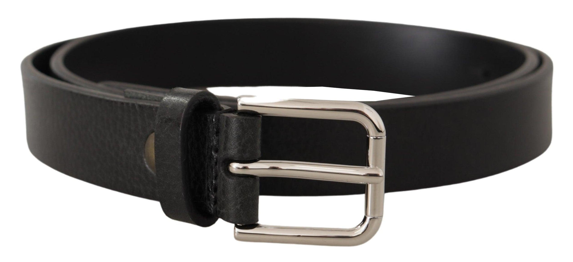 Dolce & Gabbana Black Calf Leather Silver Tone Metal Buckle Belt - Ellie Belle