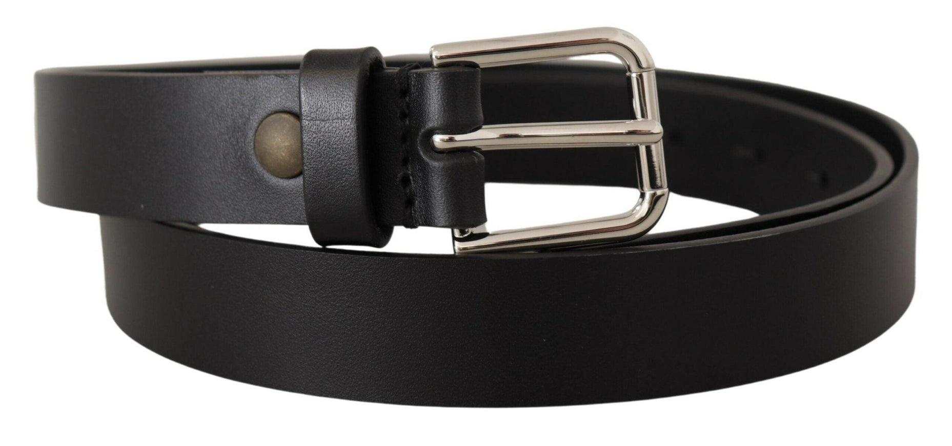 Dolce & Gabbana Black Calf Leather Silver Tone Metal Buckle Belt - Ellie Belle