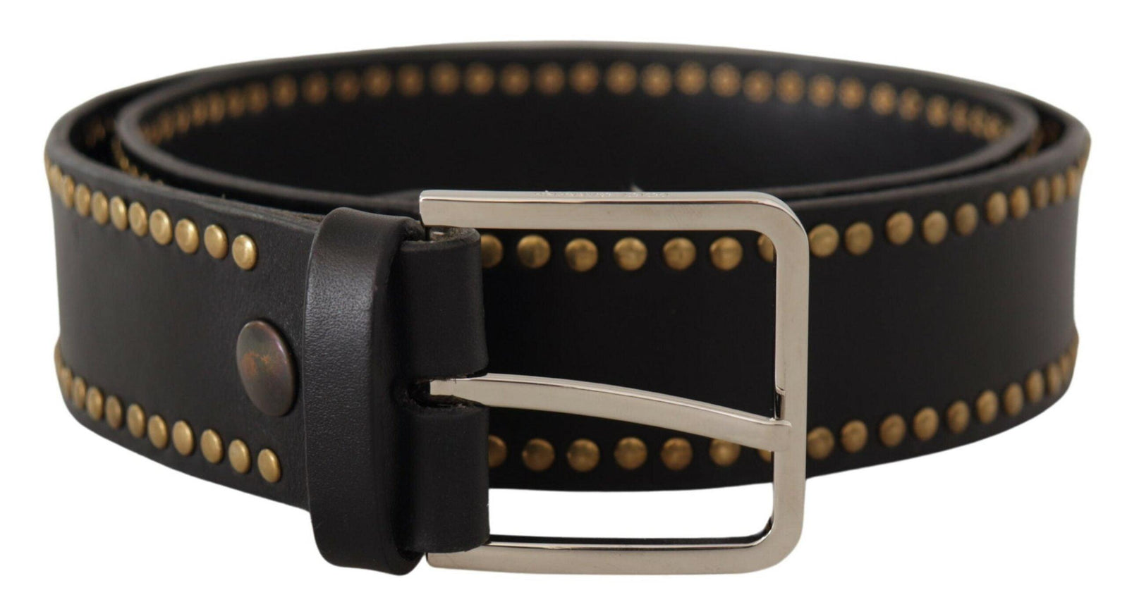 Dolce & Gabbana Black Calf Leather Studded Silver Metal Buckle Belt - Ellie Belle