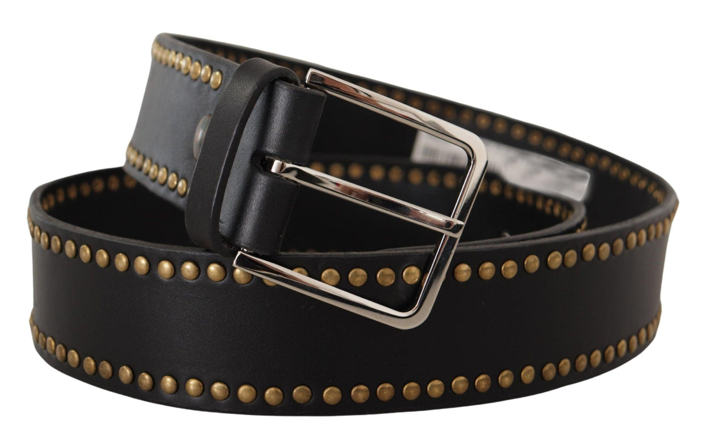 Dolce & Gabbana Black Calf Leather Studded Silver Metal Buckle Belt - Ellie Belle