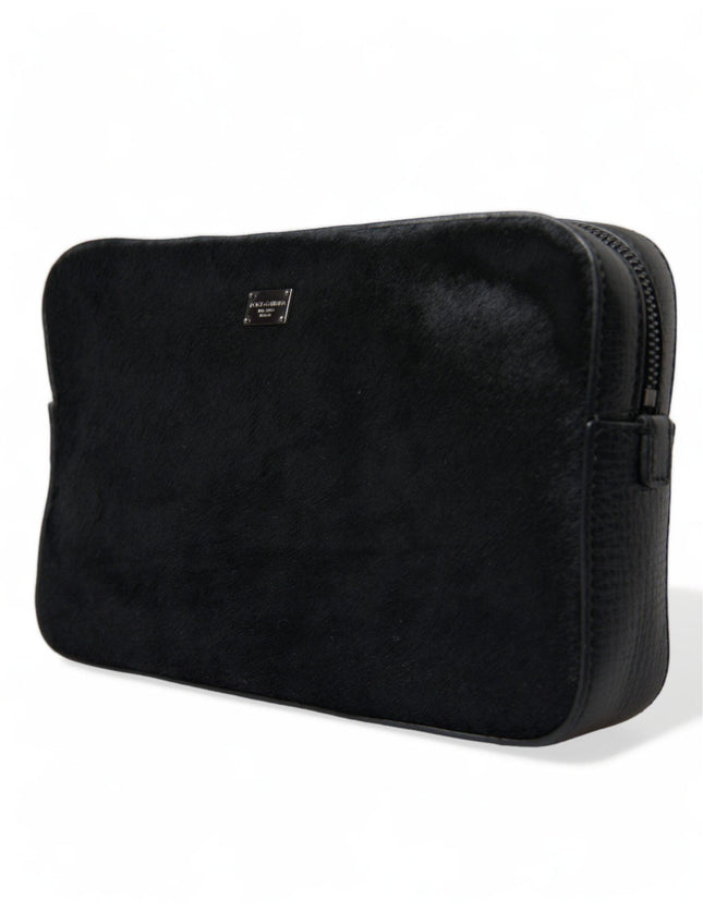 Dolce & Gabbana Black Calfskin Leather Bee Embellished Clutch Bag - Ellie Belle