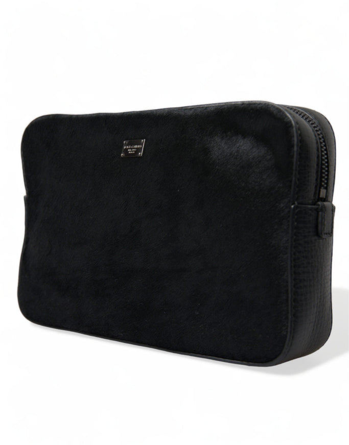 Dolce & Gabbana Black Calfskin Leather Bee Embellished Clutch Bag - Ellie Belle