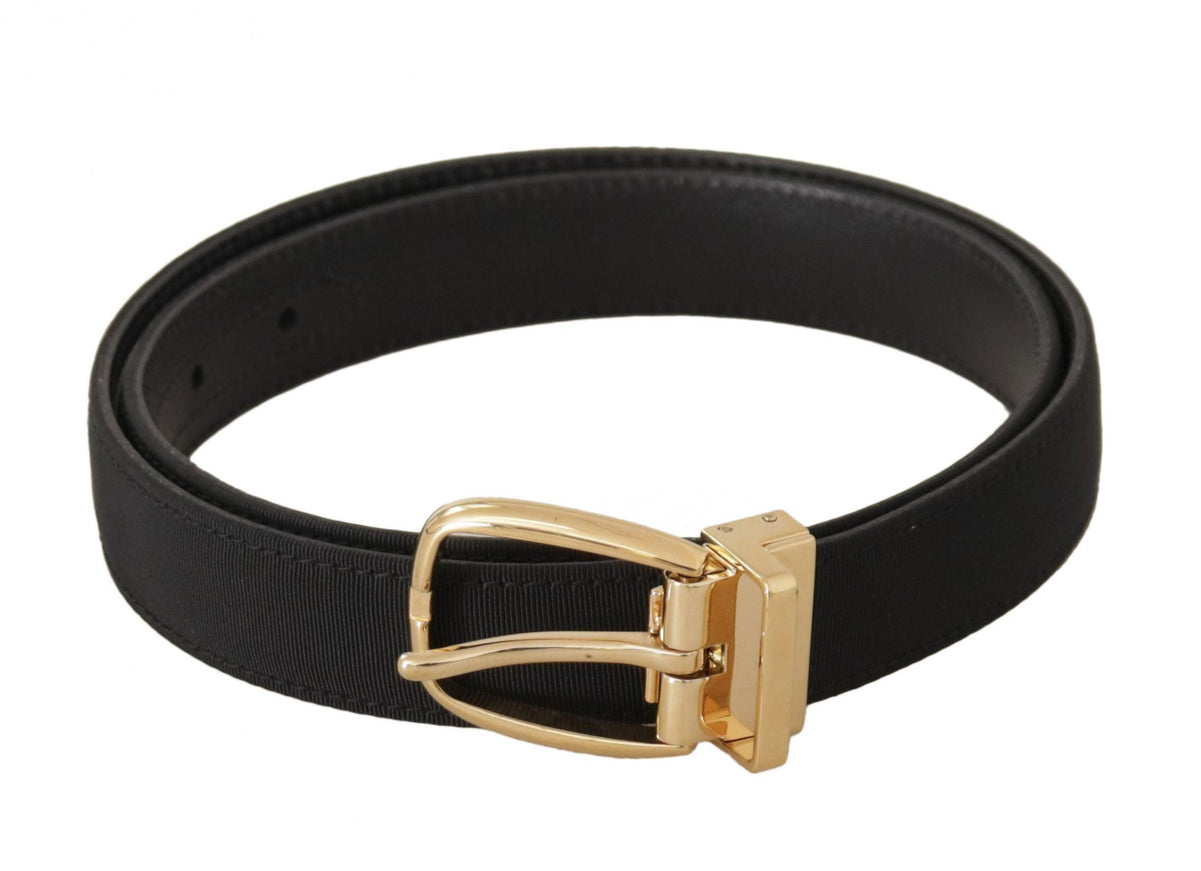 Dolce & Gabbana Black Canvas Leather Gold Metal Buckle Belt - Ellie Belle