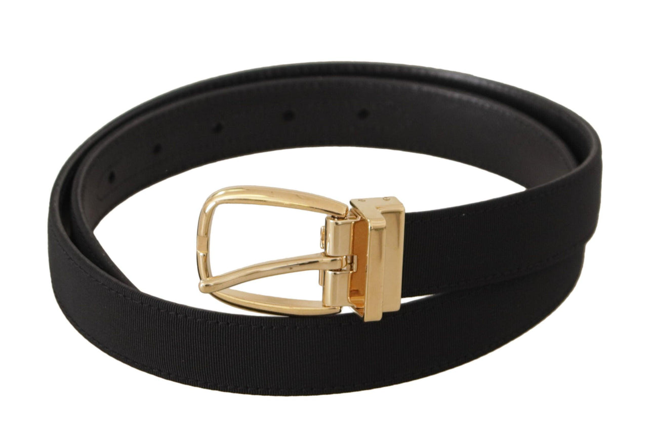 Dolce & Gabbana Black Canvas Leather Gold Metal Buckle Belt - Ellie Belle