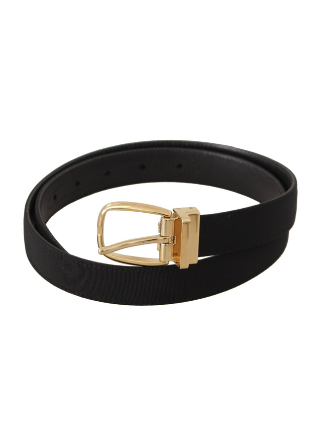 Dolce & Gabbana Black Canvas Leather Gold Metal Buckle Belt - Ellie Belle