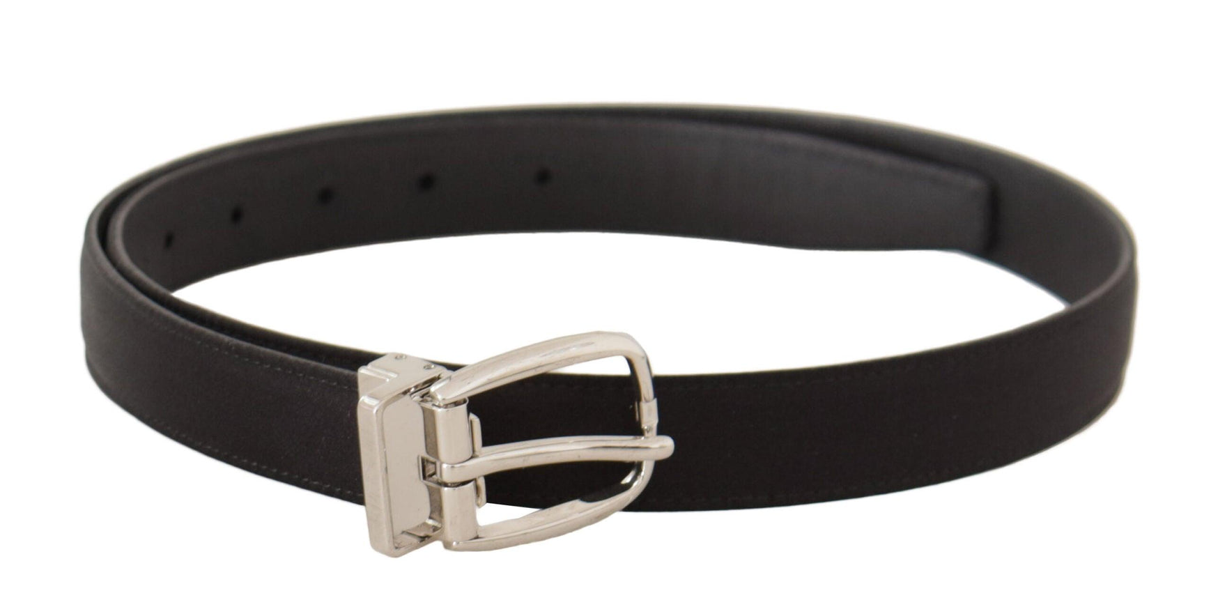 Dolce & Gabbana Black Canvas Leather Silver Logo Metal Buckle Belt - Ellie Belle