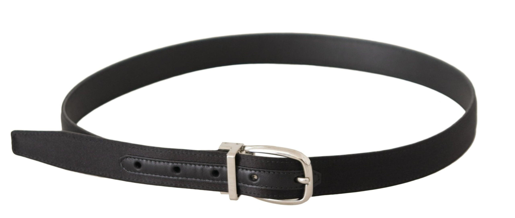 Dolce & Gabbana Black Canvas Leather Silver Logo Metal Buckle Belt - Ellie Belle