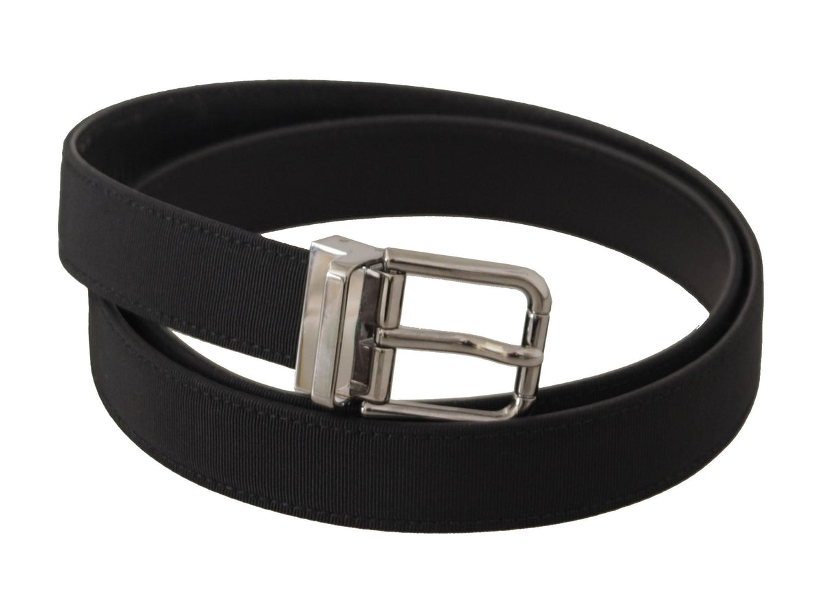 Dolce & Gabbana Black Canvas Leather Silver Metal Buckle Belt - Ellie Belle