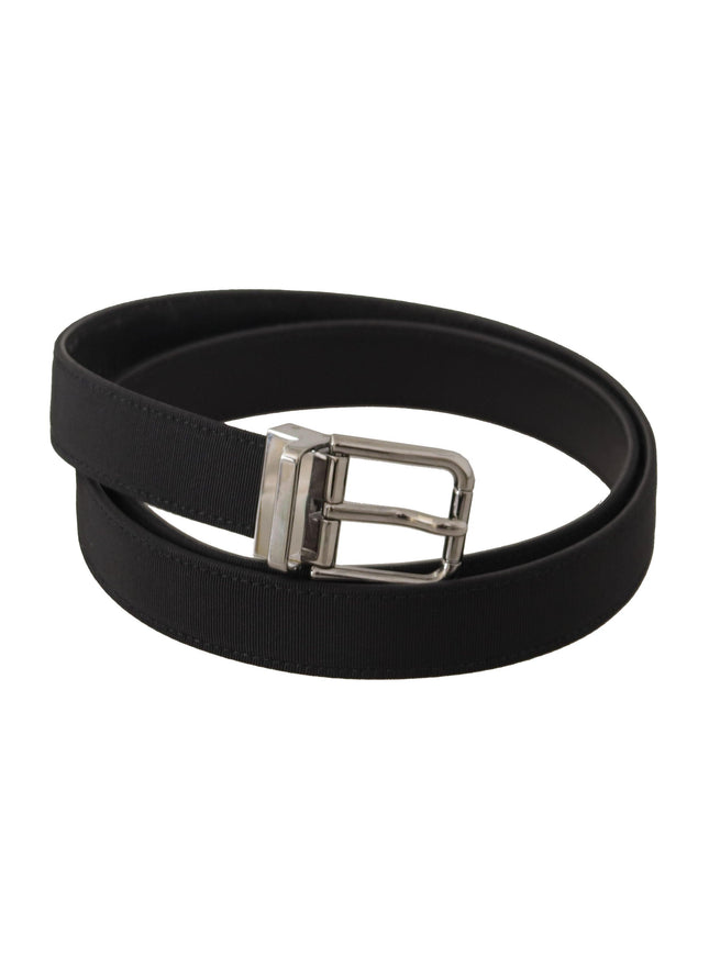 Dolce & Gabbana Black Canvas Leather Silver Metal Buckle Belt - Ellie Belle