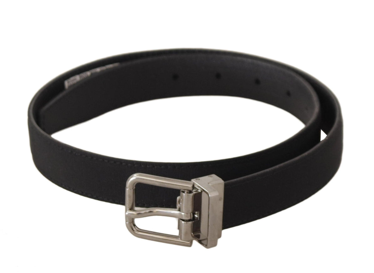 Dolce & Gabbana Black Canvas Leather Silver Tone Metal Buckle Belt - Ellie Belle